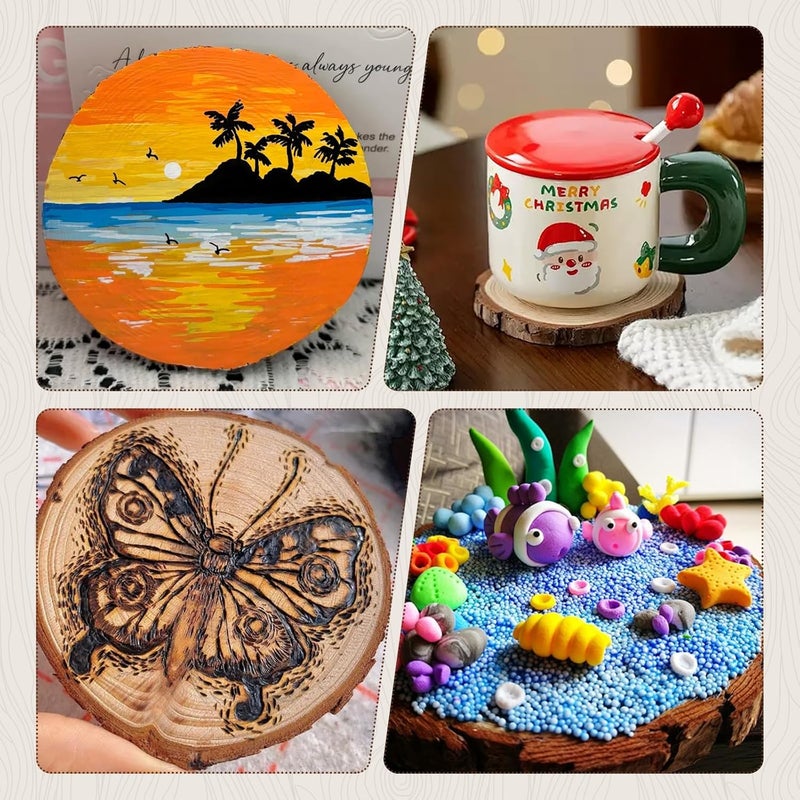 FSWCCK Unfinished Wood Slices for centerpieces,Round Wooden Discs with Tree Bark,Wood Cookies Circles for Crafts Christmas Ornaments,Wood Slice for Rustic Wedding Decoration (4"- 4 .7") - Image 3